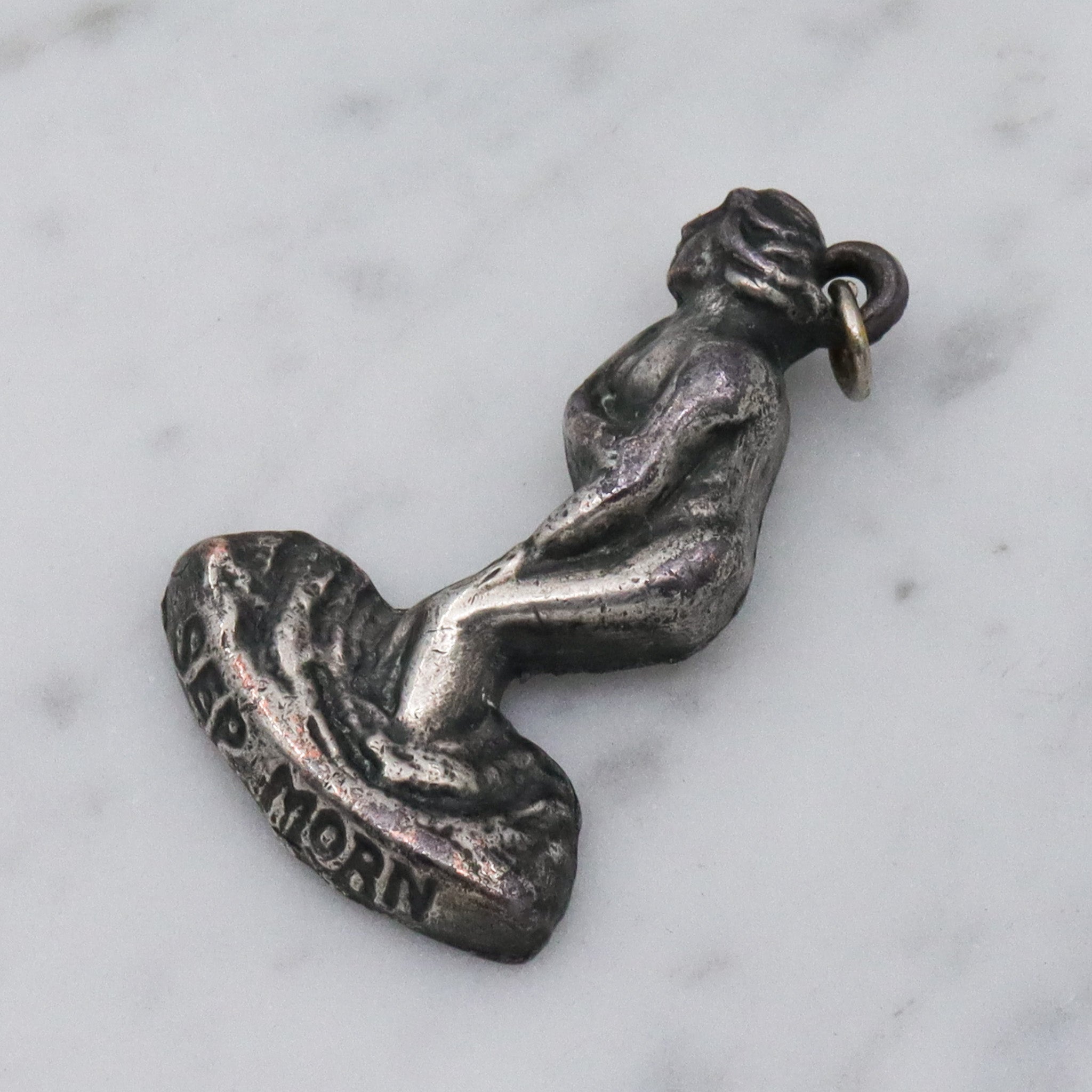 Rare Antique silver plated "September Mourn" statue charm pendant